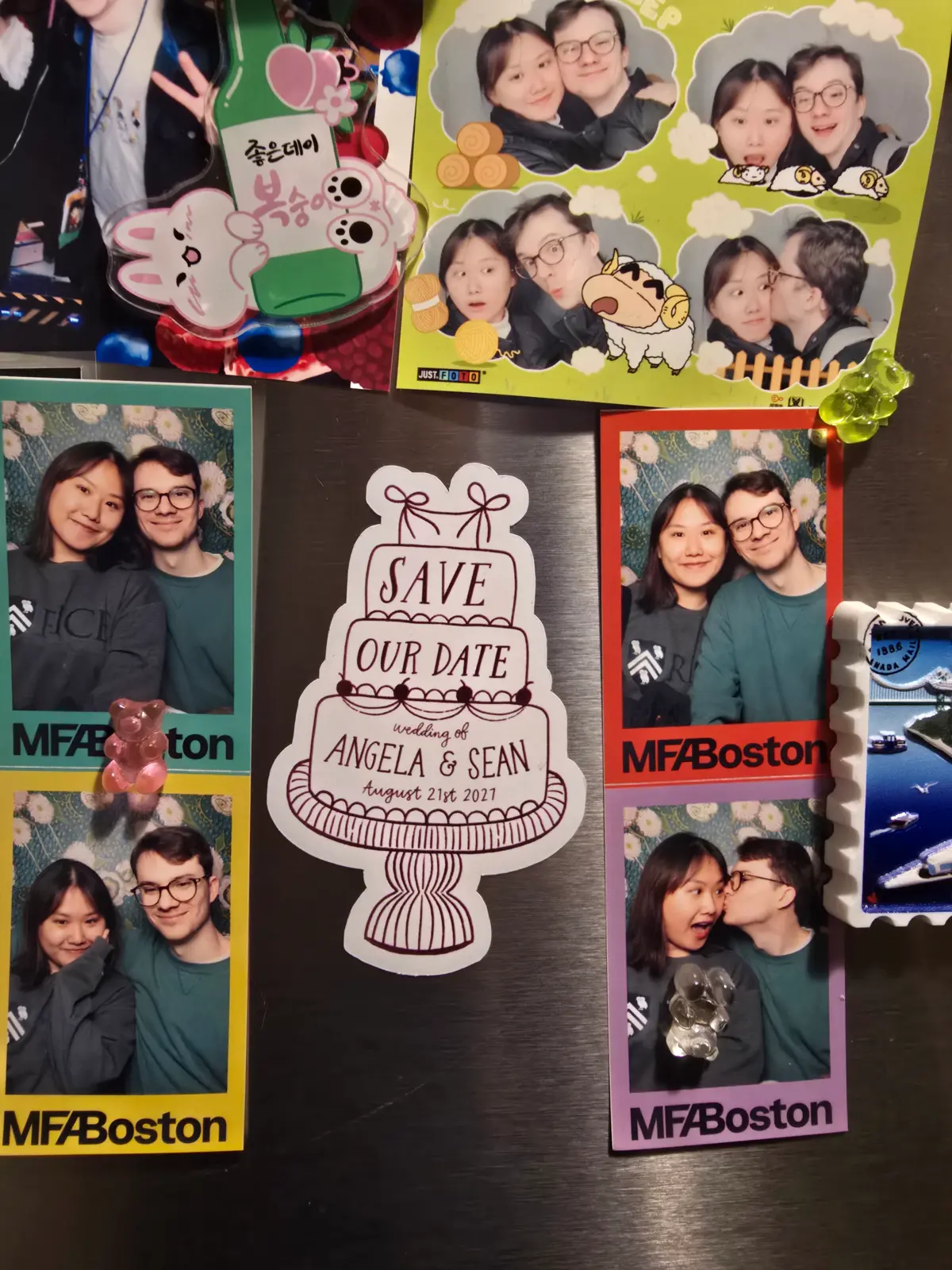 Save the date cards on a refrigerator